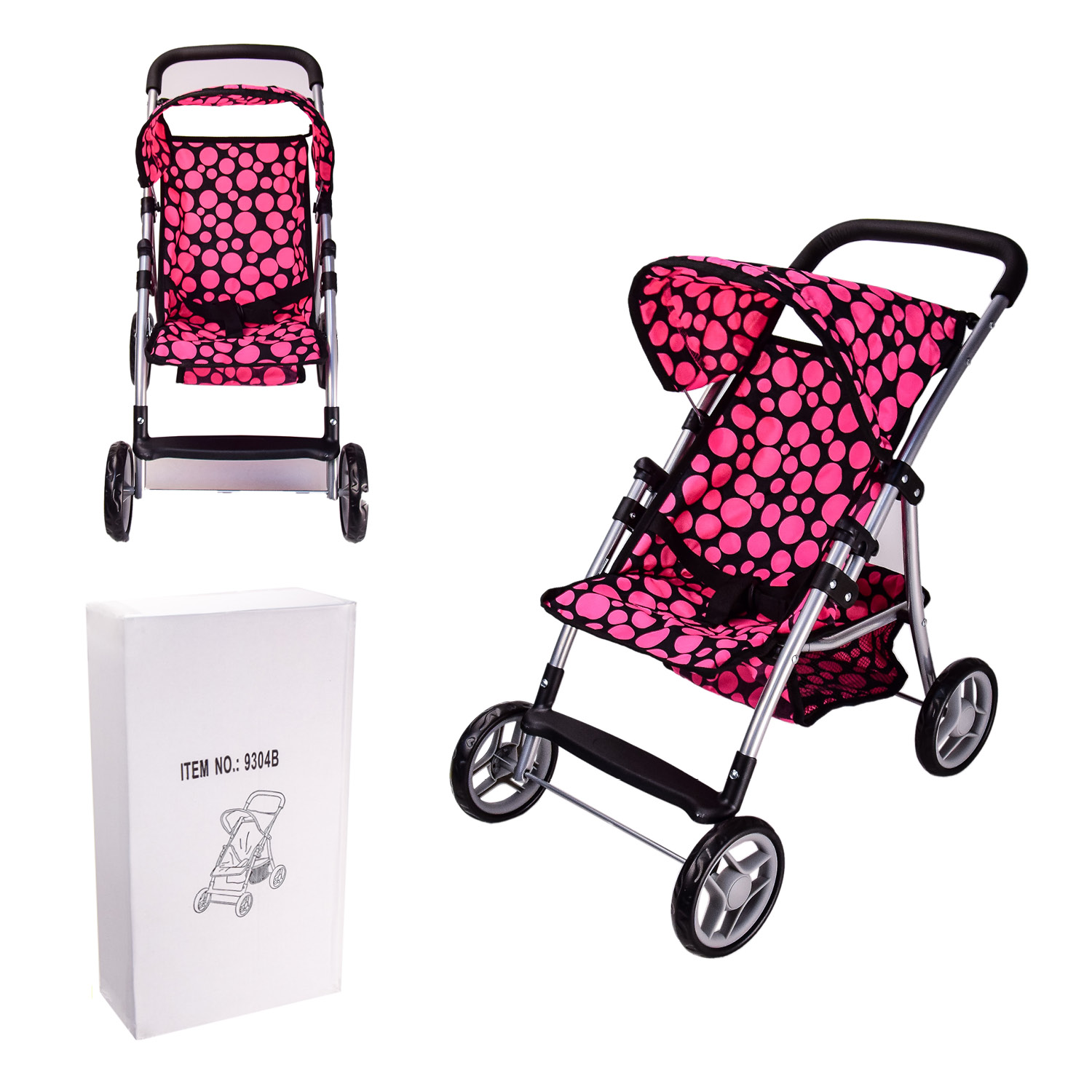 Коляска 9304B (6шт) мет,2 вида,прогулочная,с корзиной,с козырьком, в кор. – 28*11.5*49 см,(КИ)