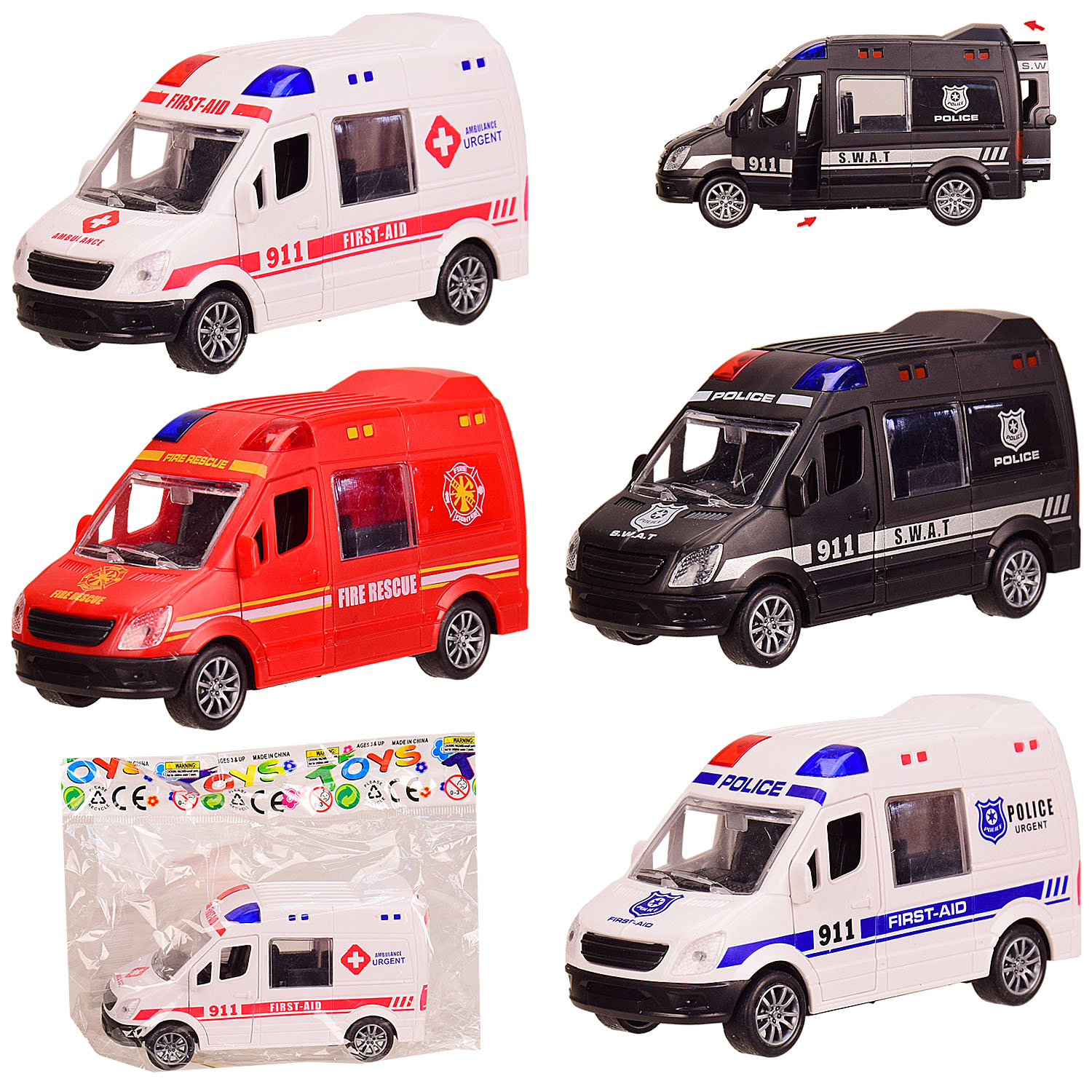 Машина инерц. JW567-019 (360шт/2) 4 вида,открываются двери,р-р игрушки-12*5*6,5 см,в пакете 19*15 см