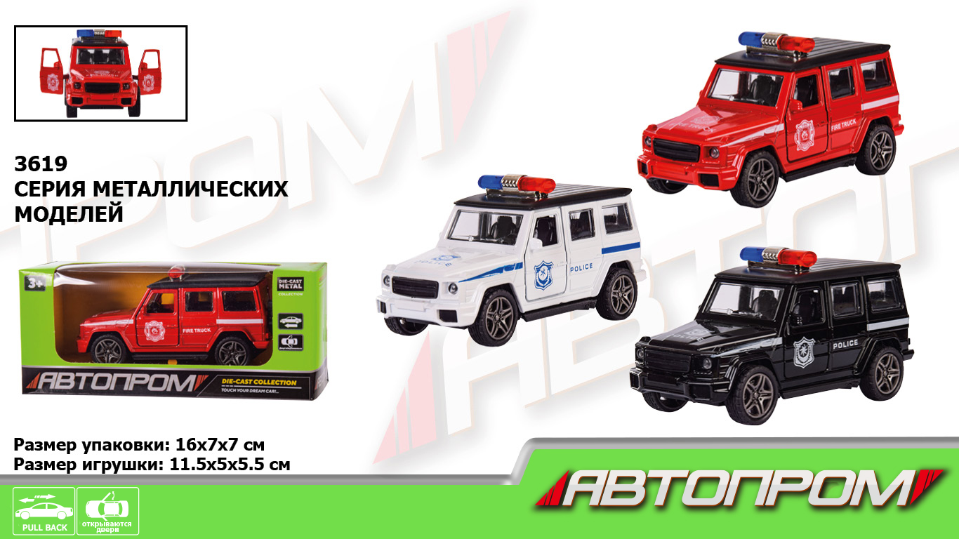 Машина металл 3619 (96шт/4),1:32,3 цвета,откр.двери, в кор.16*7*7см(КИ)