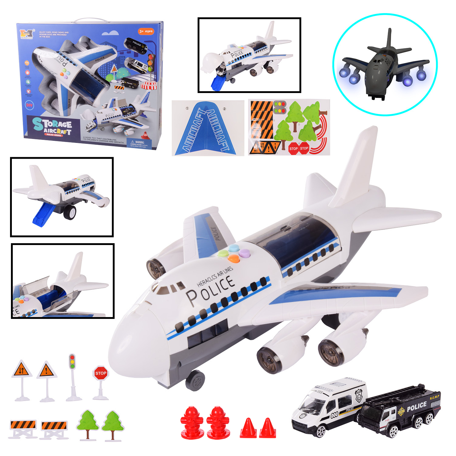 Игровой набор HS8005C (12шт) самолет, транспорт внутри, значи дорожн. движения, в кор. – 41.5*12.5*3