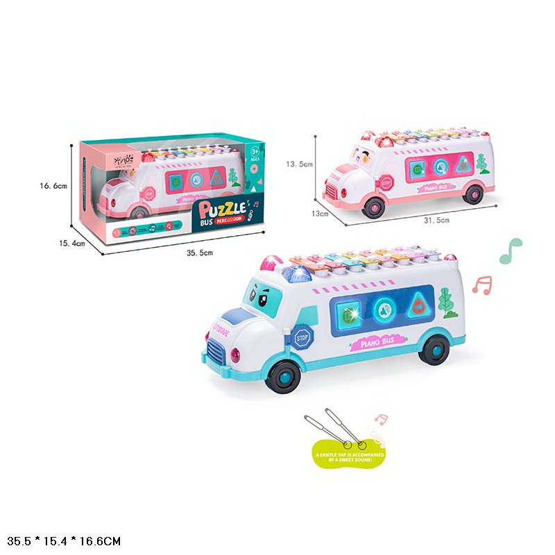 Муз разв.ксилофон S660-1 (20шт/2)Автобус,2 цвета микс, батар.,муз,свет , в кор.35,5*15,4*16,6см(КИ)