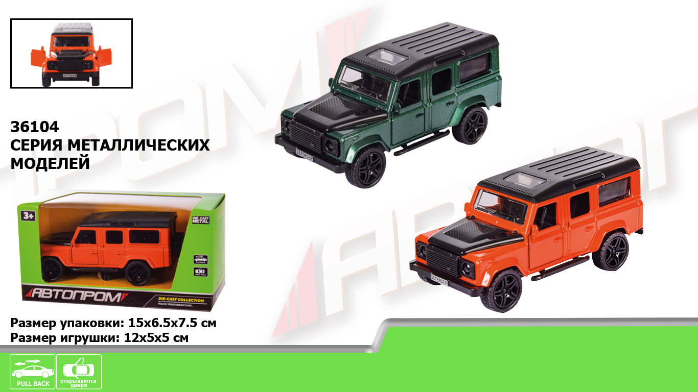 Машина металл 36104 (96шт/2),1:36,2 цвета,откр.двери,багажник,в кор.15,2*6,2*7,6см(КИ)