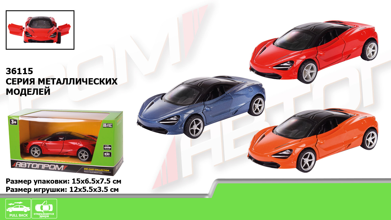 Машина металл 36115 (96шт/2),1:36, 3 цвета,откр.двери,в кор.15,2*6,2*7,6см(КИ)