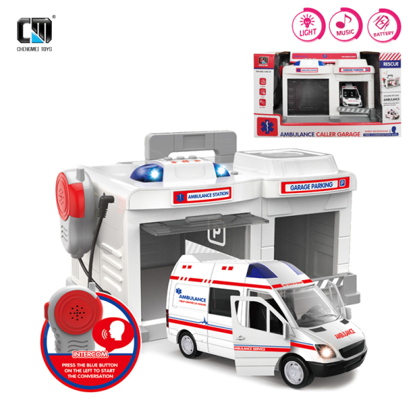 Гараж «Швидка допомога» CLM - 557 (8шт) авто метал. рація, світло, звук, (37*25*20см.)в коробці 	