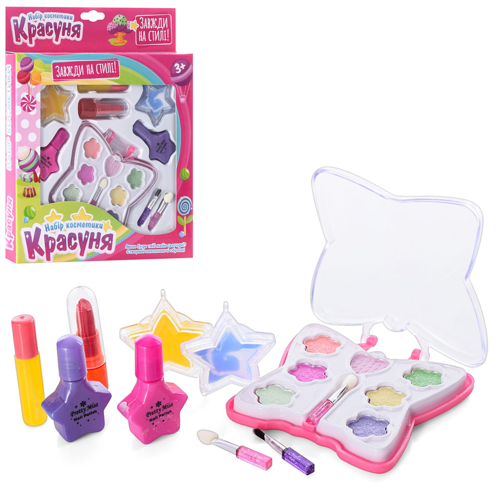 Косметика M 4738 UA (60шт) метелик, тіні, лак, помада, пензлики, в кор-ці, 21-26-3см		