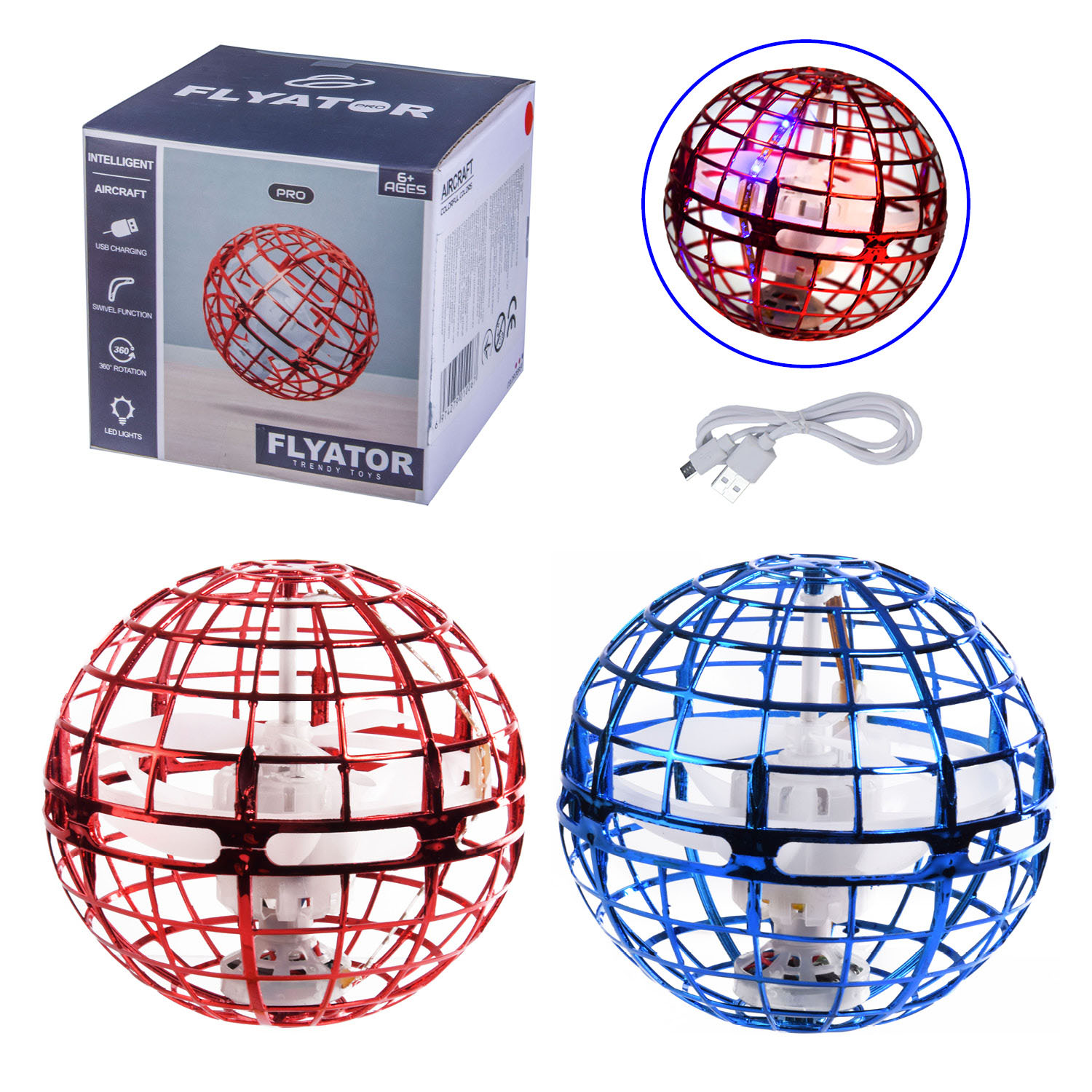 Літаюча куля 368 (50шт/2) 2кольори, світло,usb-заряд,  в кор. – 10*10*9.5 см,(КІ)