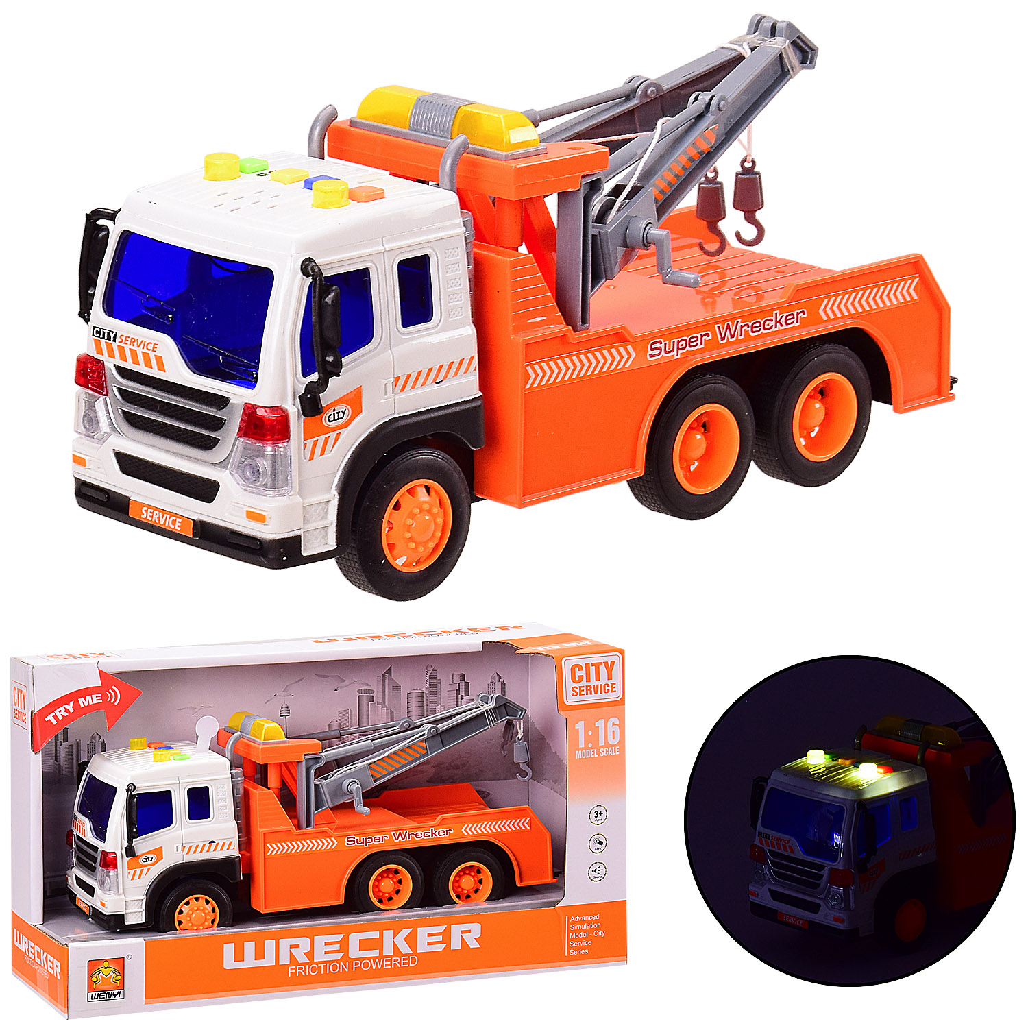 Эвакуатор  батар WY340F (24шт) свет, звук, в откр. кор. 32*11.5*18.5 см, р-р игрушки – 26*8.5*12 см(