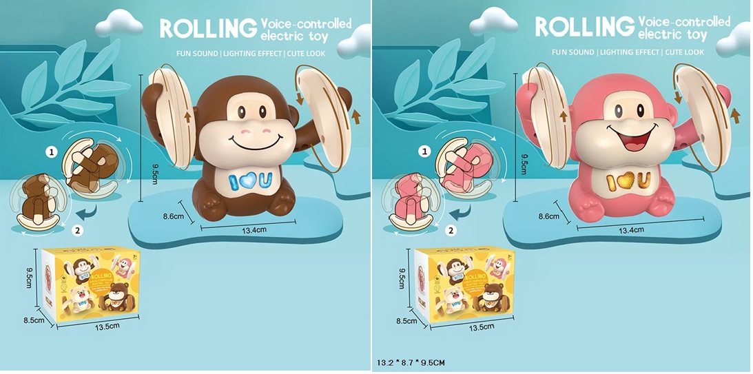 Тварина муз. арт. 8305/8306 (120шт/2) 2 кольори мавпочки, обертання з переворотом, короб.(КІ)