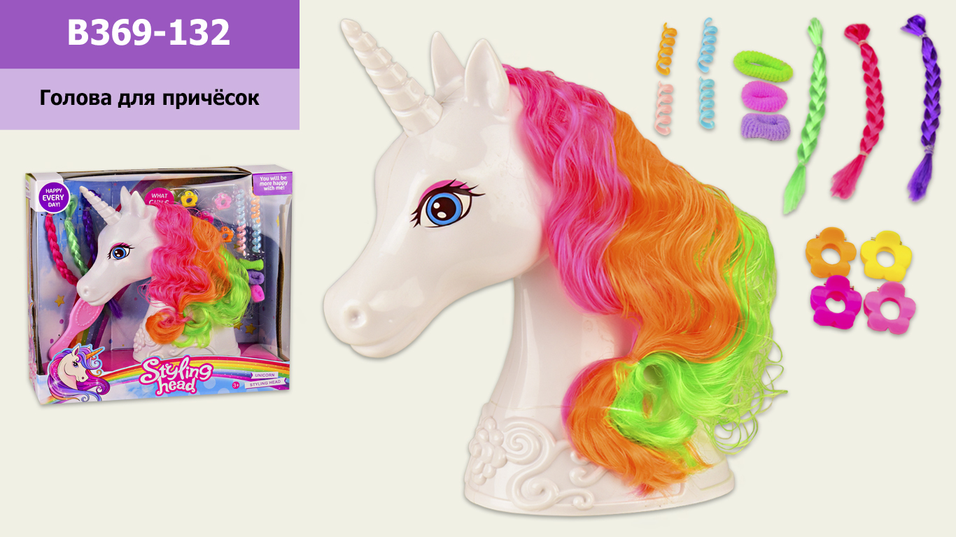 Голова для причесок  B369-132 (24шт) расческа,резинки,заколки,пряди, в кор.30*10.5*26.5 см(КИ)