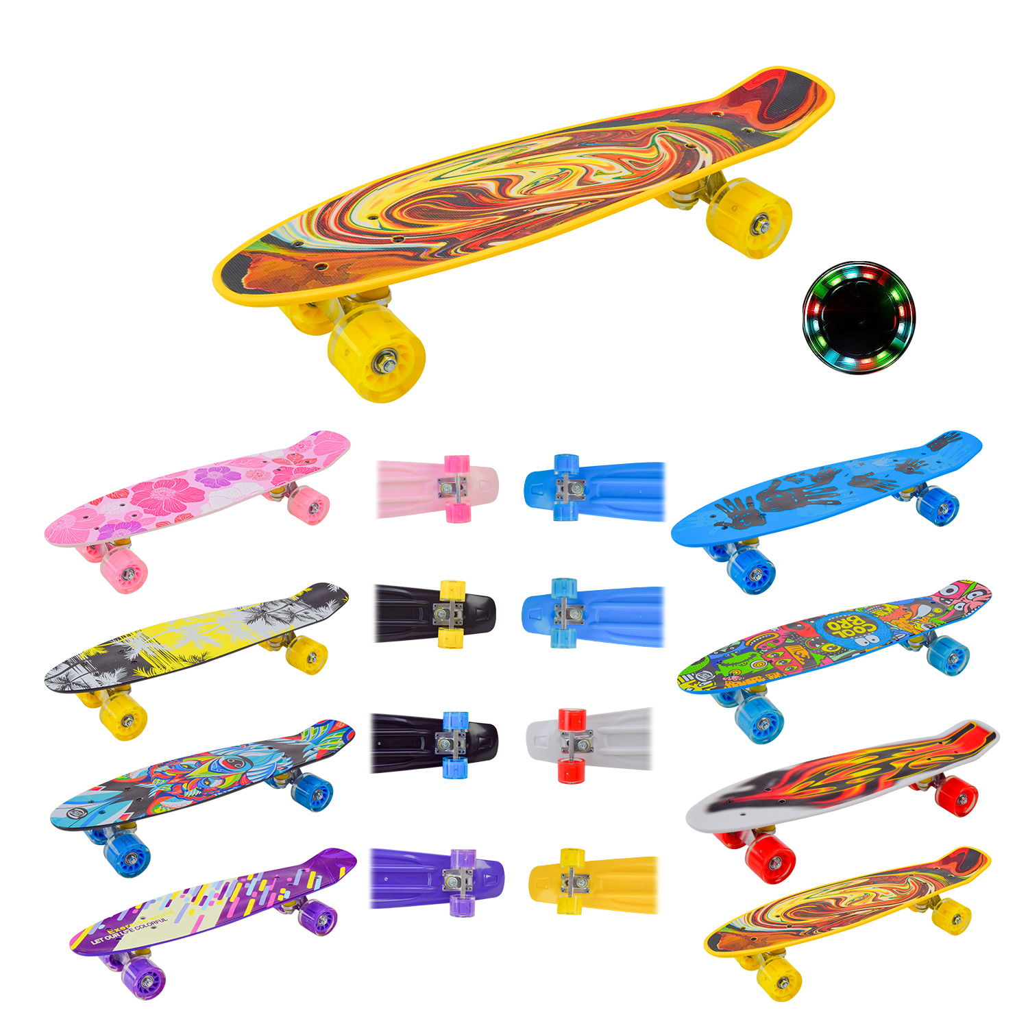 Пенні борд  арт. SC24154 (8шт) 56*15 см колеса PU свiтяться,4 види(КІ)