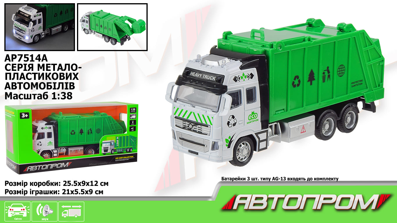 Машина мет. арт. AP7514A (48шт/2) 1:38,сміттєвоз,батар.,світ.,звук,короб.25,5*12*9см(КІ)