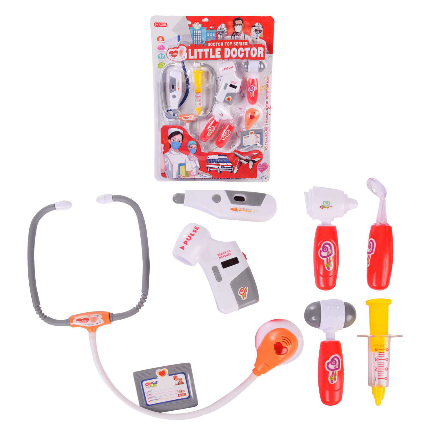 Лікар набір арт. 998-10 (72шт/2) стетоскоп,шприц,безконтактний градусник,аксес,планш. 45*32 см(КІ)