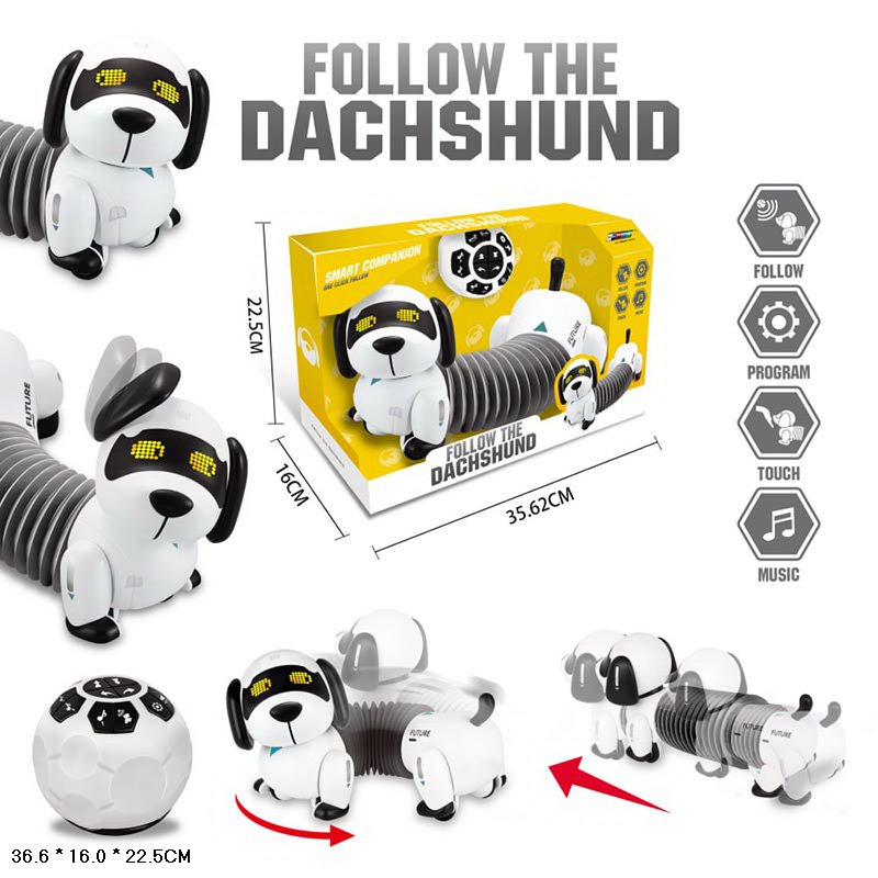 Животное на р/у K22 (8шт)Такса,управление с пульта, голос, рука,звук,движение за пультом/мячиком,(КИ