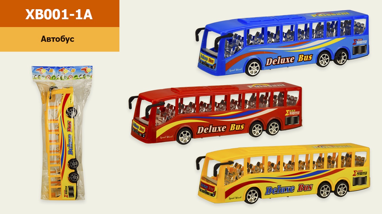 Автобус инерц. XB001-1A (168шт/2) 3 цвета, в пакете 17*37 см, р-р игрушки – 30*6.5*8 см(КИ)