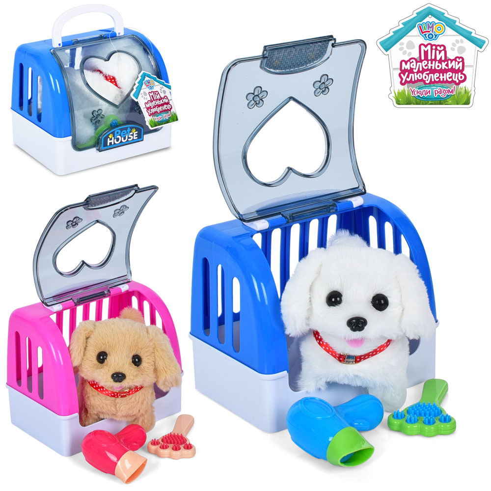 Собака 699-66AB-68AB (18шт) 17,5см, гребінець, фен, ходить, звук, 2 види, на бат-ці, в переносці, 18