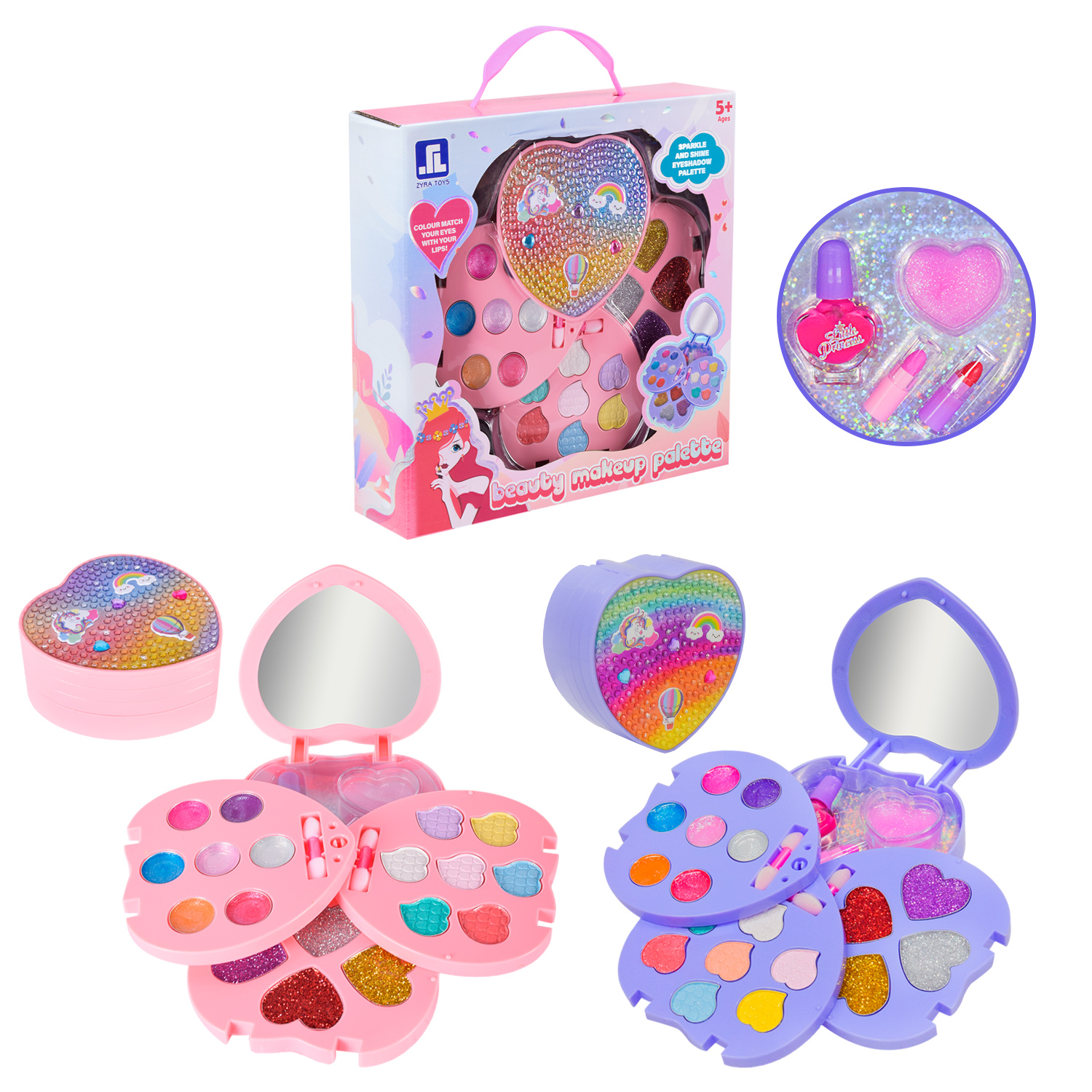 Косметика арт. 2106U/V (72шт/2)   мікс 2 види, тіні,лак, помада, 3 яруси короб. 22*5*22см(КІ)