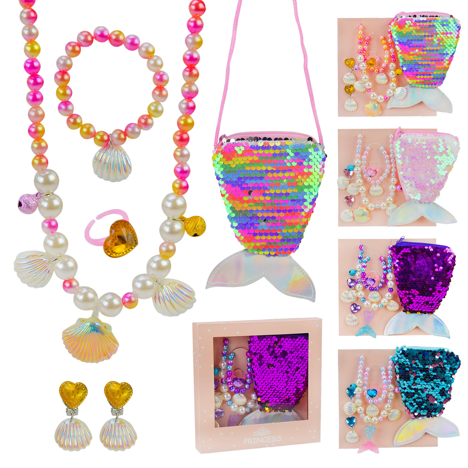 Набір аксесуари для дівчат арт.B4330 (120шт)мікс 4 види, буси, браслет, аксес, у сумочці-русалоч(КІ)