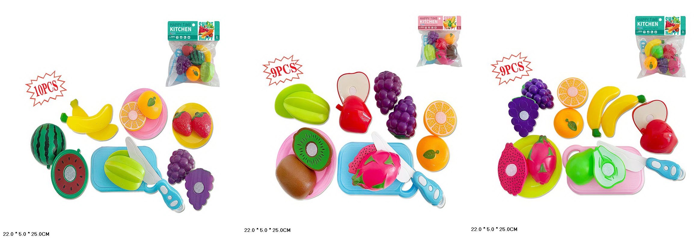 Продукти арт. 998-1B/3A/3B (192шт/2)   мікс 3 види, набір фруктів пакет 25*5*25см(КІ)