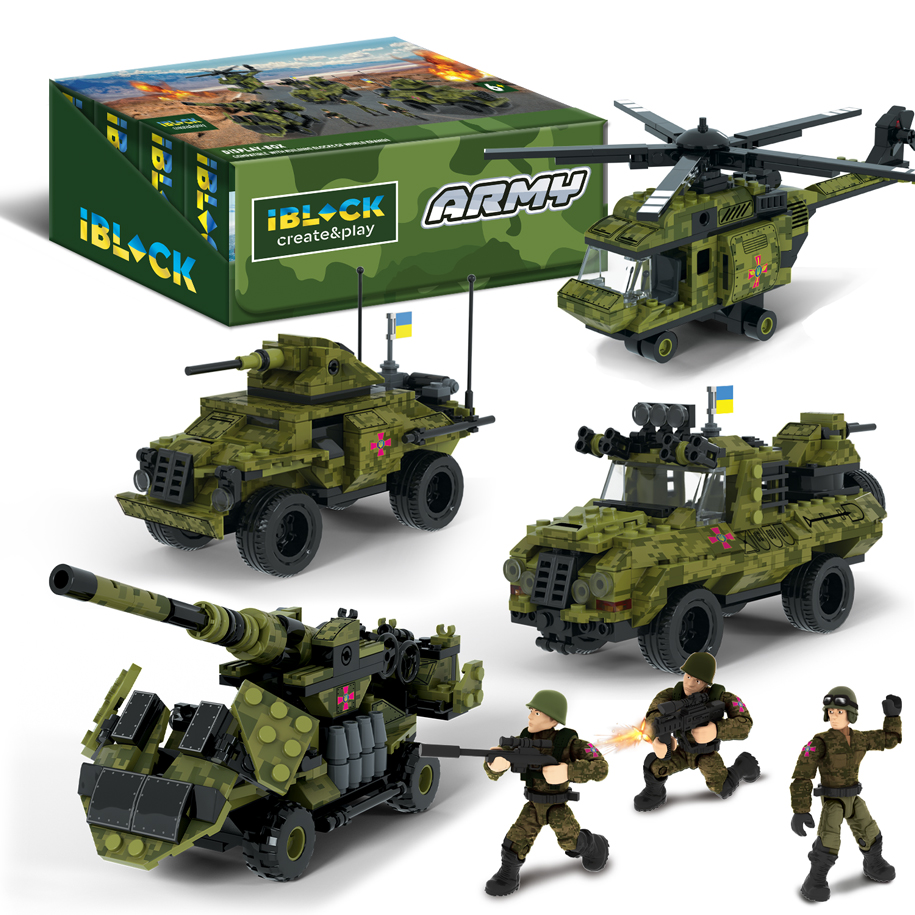 Конструктор IBLOCK арт. PL-921-429 (48ш) 6 диспл. по 8шт Армія, 203-234дет., 4вида,р-р уп-ки 25,5*5*