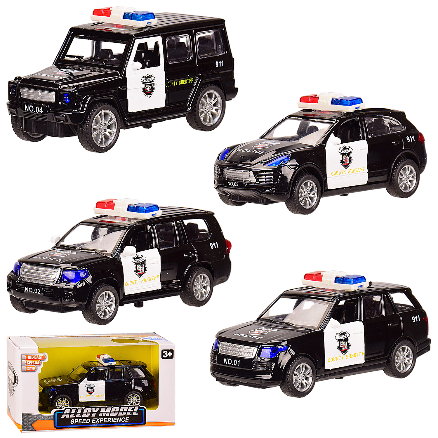 Машина металл 1:32 MZ880-10 (72шт/2)4 вида,Полиция,инерц,свет,звук, в кор. 16*7.5*8.5 см, р-р игрушк