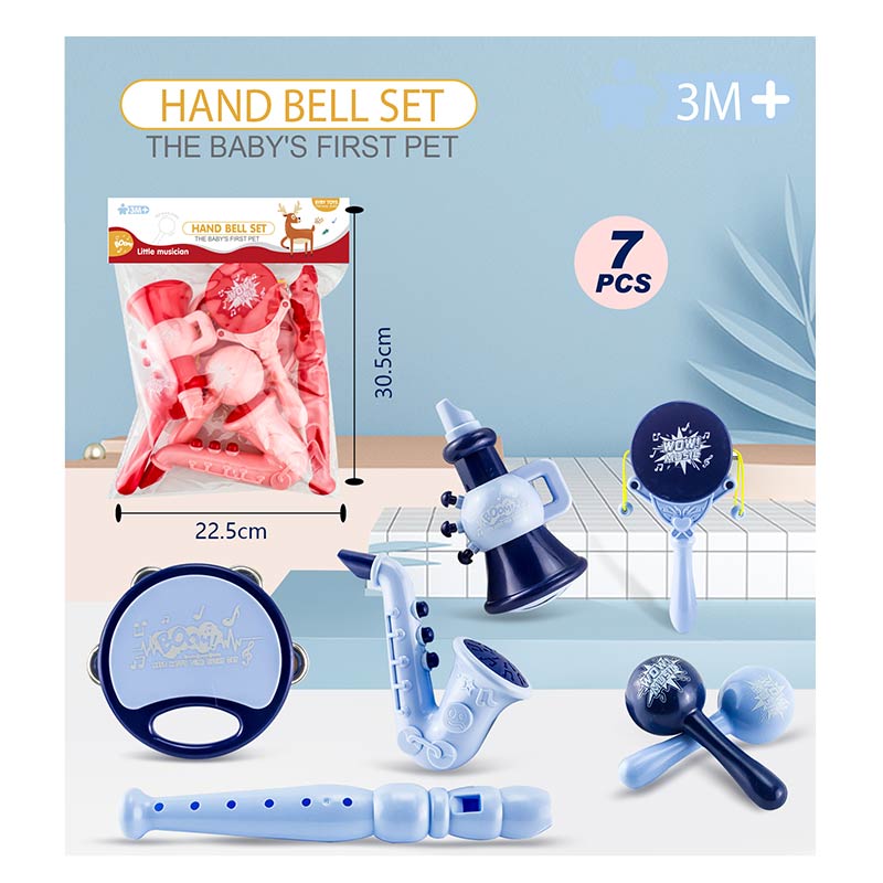 Муз.инструменты XY51 (96шт/2)2 цвета микс, в наборе бубен,дудка, труба,саксофон,маракасы,стучалка,в 