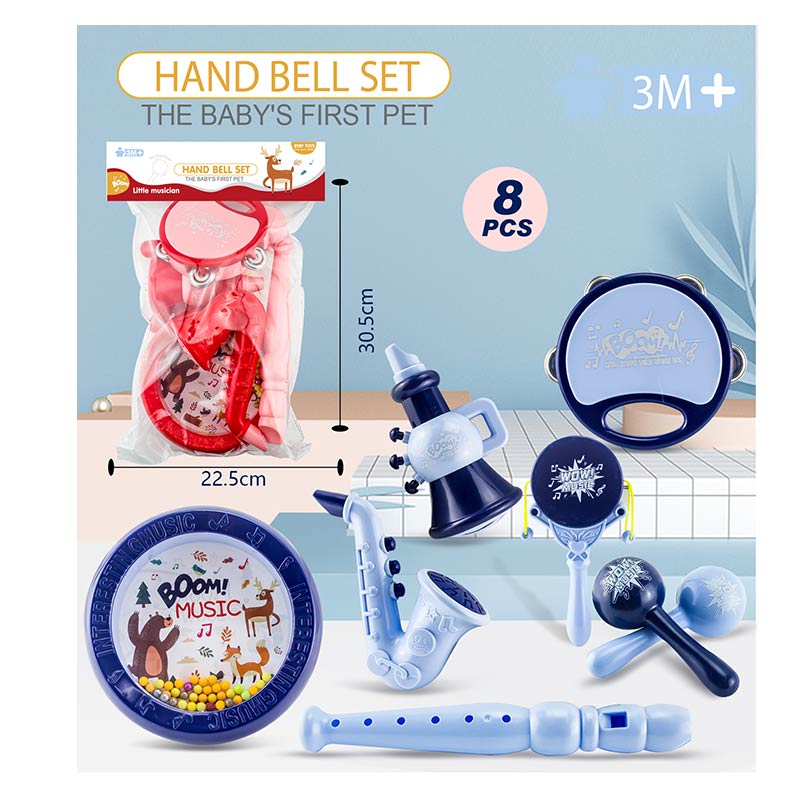 Муз.инструменты XY54 (96шт/2)2 цвета микс, в наборе барабан,палочки,бубен,дудка, труба,саксофон,мара