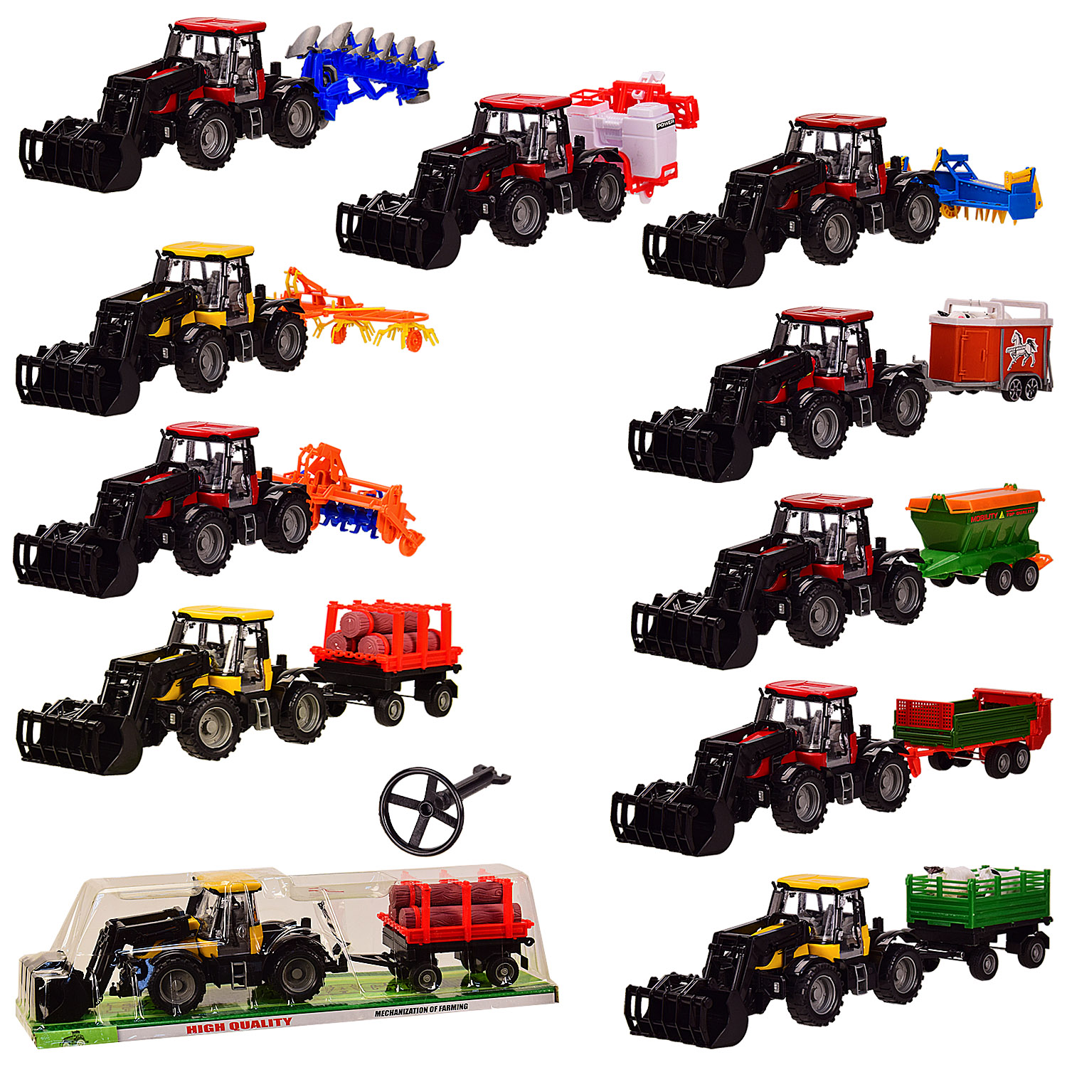 Трактор инерц. 1033A/2033A/6033A/4033A/5033A/8033A/9033A/7033A/2044A/3044A(30шт)10 видов, под слюдой