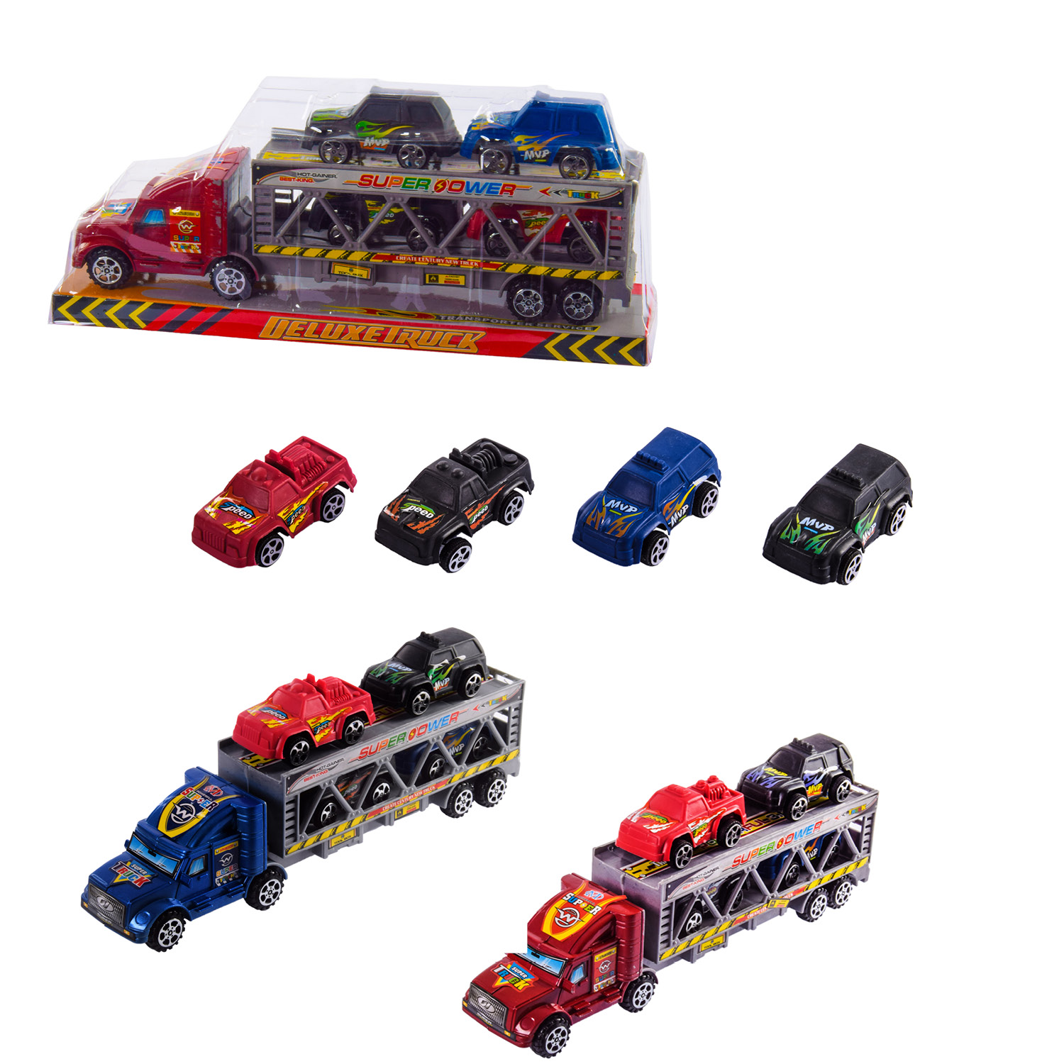 Трейлер инерц. 3981A-2(144шт/2) 2 цвета, под слюдой – 27*6.5*11 см, р-р игрушки – 25.5*5*6.5 см(КИ)