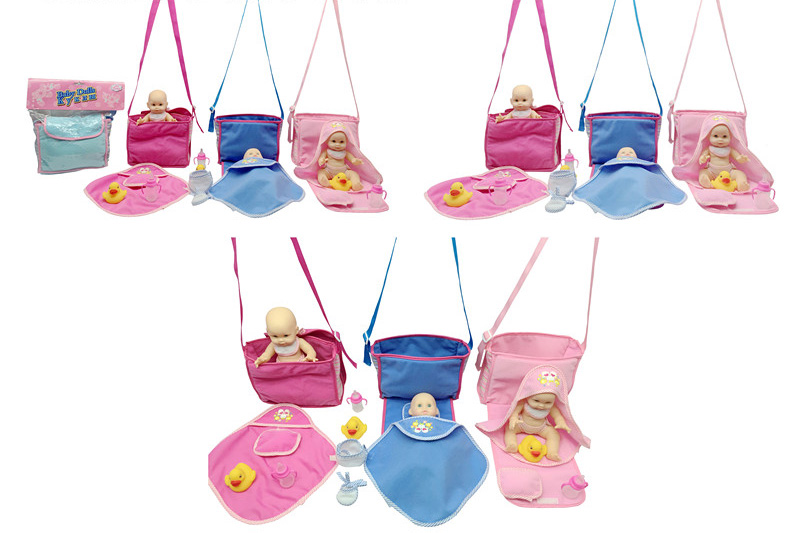 Пупс муз 0825I-13 (192шт/6) 3 вида,с сумкой,одеялом,аксесс,в пакете 21*25см(КИ)
