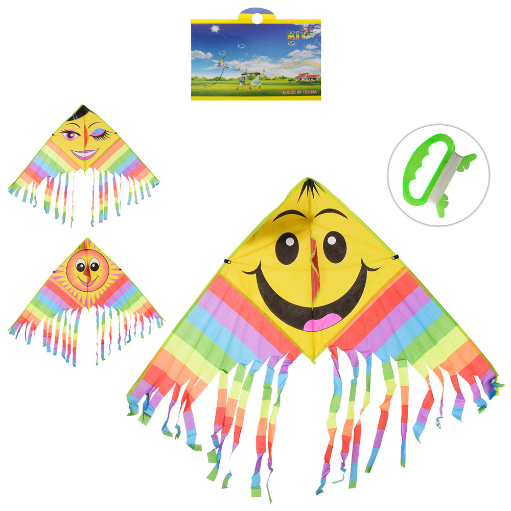 Повітряний змій M 1735 (100шт) ширина 123см, дл53см, хвіст 44см, 3 види, в кульку, 86-10см