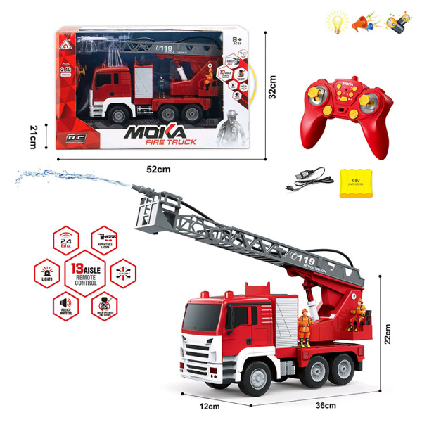 Машина на Р/К 2037 (8шт) пожежна машина ,акум.,світло,звук.стріляє водою,у коробці (52*21*32см)		