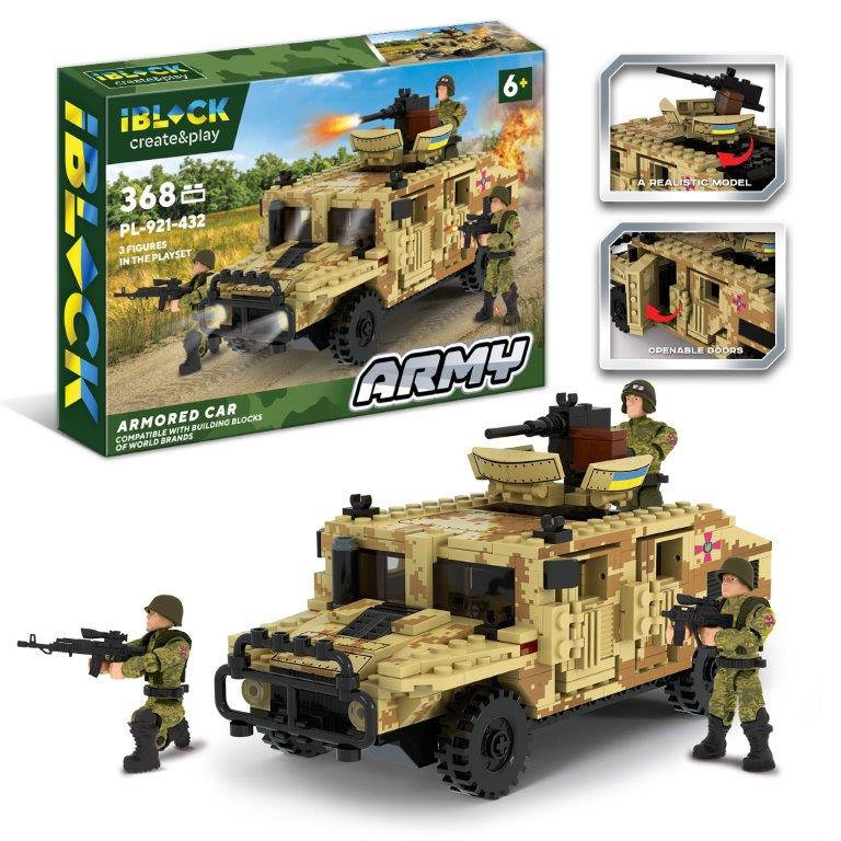 Конструктор IBLOCK арт.PL-921-432 (12шт)ARMY 368дет.,инструкція на укр мові, наліпкии комплект(КІ)