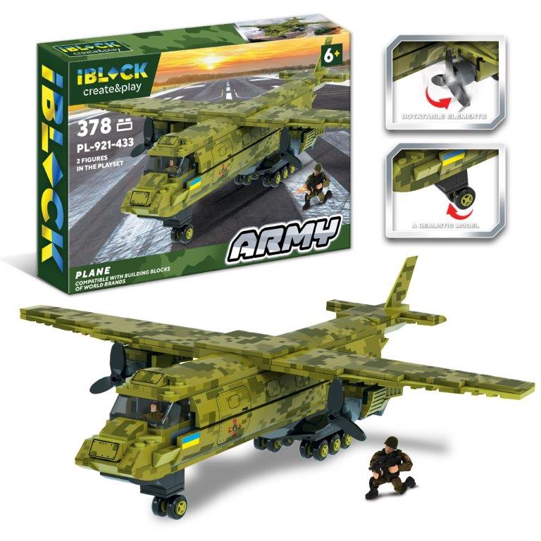 Конструктор IBLOCK арт.PL-921-433 (12шт) ARMY 378дет.,инструкція на укр мові, наліпкии комплект(КІ)