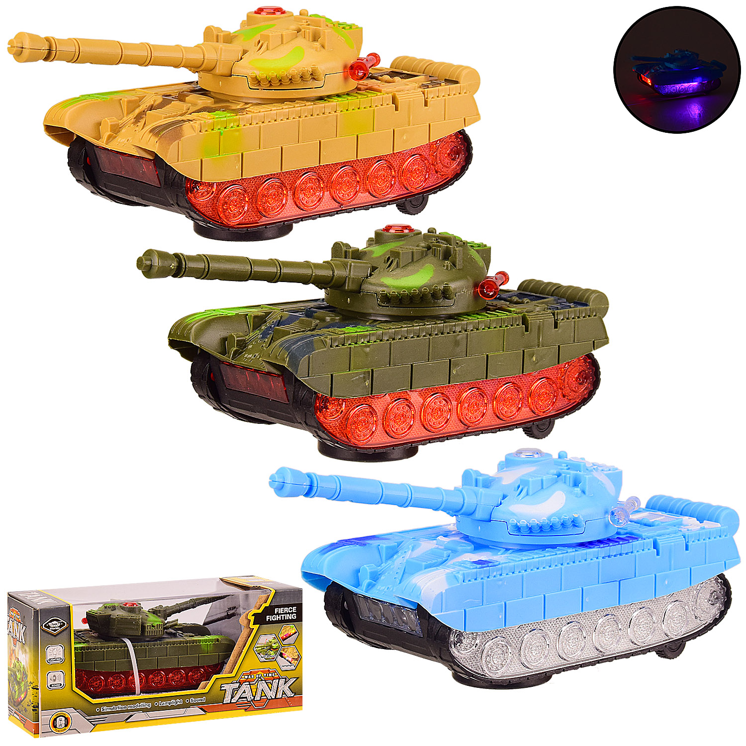 Танк батар 6307 (72шт/2) 3 цвета, свет, звук, в кор 24.5*10.5*11 см, р-р игрушки – 22*8.5*8.5 см(КИ)