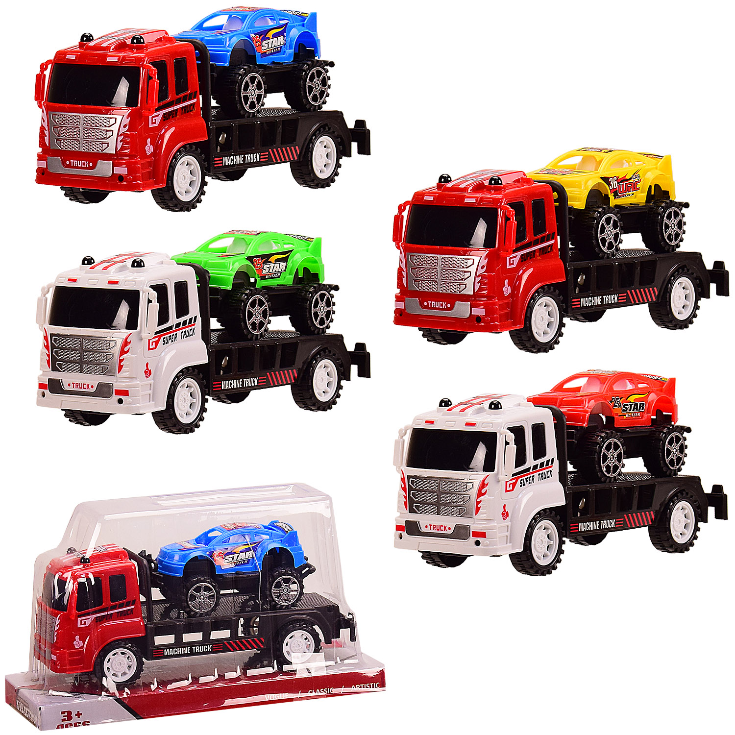 Трейлер инерц 578-10(120шт/2) 4 вида микс,под слюдой – 24*9*14 см, р-р игрушки – 21*7*8.5 см(КИ)