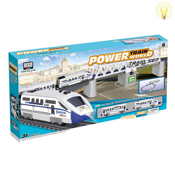 Залізниця 2184 (12/2шт) довжина шляху 366+ см.,бат.світло,звук, в коробці (59*8*32 см.)