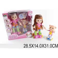 Кукла функц 33306 (1521121-U) (12шт) свет/муз, на роликах, катается и кружится за руки с мишкой,в ко