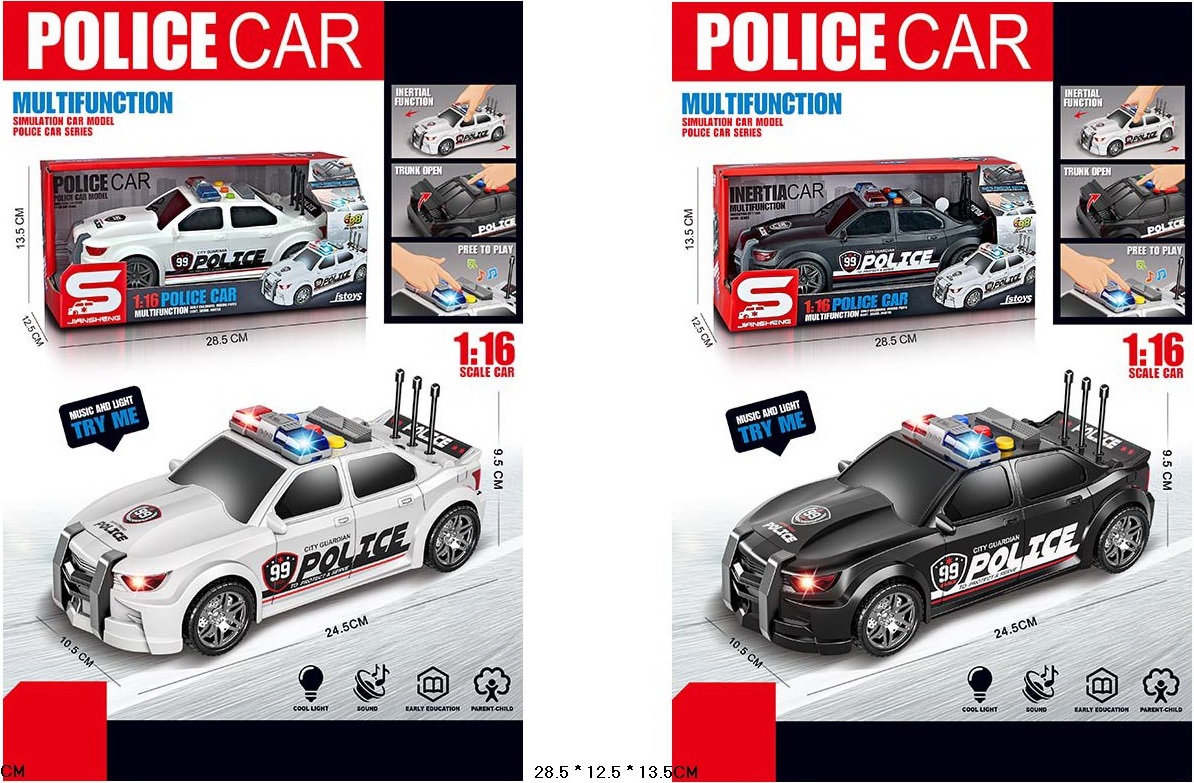 Машина арт. JS124B/124C (48шт) батар.,полиція 1:16,2 цвета,світ.,звук,короб 28,5*13,5*12,5см(КІ)