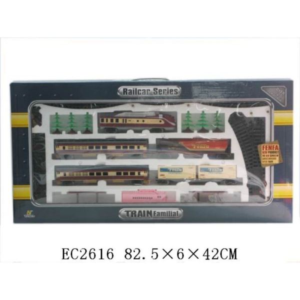 Залізниця 1601B (10шт) бат.,6 вагонів,1 локомотив , дерева, станція, звук, підсвічування,