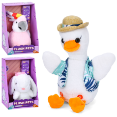 Тварина 777-1 (24шт) повтор, світло, рухливий, плюш, 3 види(зайчик, гусак, папуга), від 18см, на бат