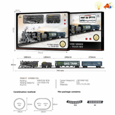 Залізниця 1601С-1 (18шт) 3 вагонів,1 локомотив,бат.світло,звук,2 варіантів залізничної колії у склад