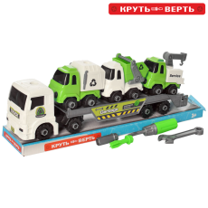 Конструктор KB 067 (48шт) на шурупах, трейлер39см, будтех3шт, інструменти, в слюді, 44-15,5-10,5см		